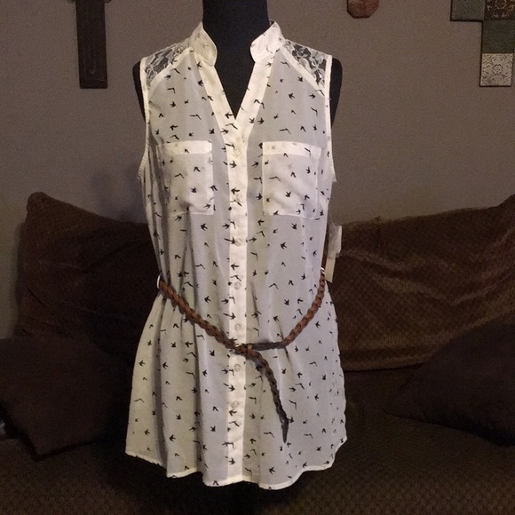 Wishful Park Tops - Wishful Park Sheer Top w/ birds